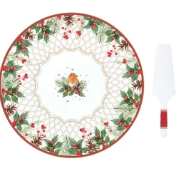 Assiette à gâteau avec pelle de service CHRISTMAS BERRIES