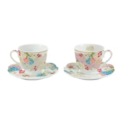 Coffret de 2 tasses avec soucoupes en porcelaine, 225 ml chacune, dans une boîte cadeau PRINTEMP