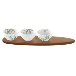 Ensemble apéritif avec 3 bols et plateau en acacia NATURA