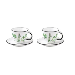 Ensemble de 2 tasses à café avec soucoupes, 120 ml en porcelaine HERBARIUM