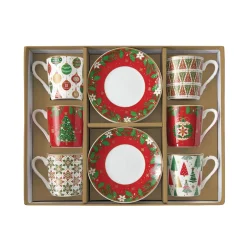 Ensemble de 6 tasses à café avec soucoupe JINGLE BELLS