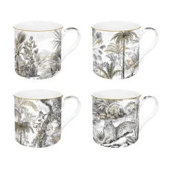 Ensemble de 4 tasses assorties de 300 ml en porcelaine fine china RETRO JUNGLE