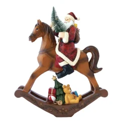 Figurine du père noël sur cheval à bascule en polyrésine CHRISTMAS FIGURINES