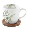 Mug en porcelaine de 350 ml avec couvercle en acacia NATURA