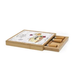 Planche à fromage en bambou avec plateau en verre et couteaux LES FROMAGES