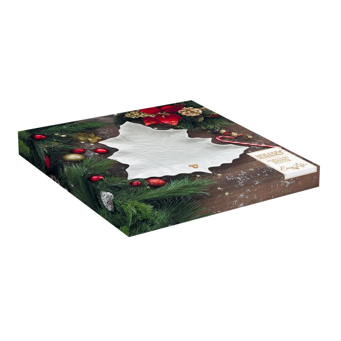 Plat de service de 30×30 cm HOLLY & BERRIES WHITE