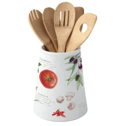 Set de 5 ustensiles de cuisine en bambou avec support en porcelaine HOME & KITCHEN