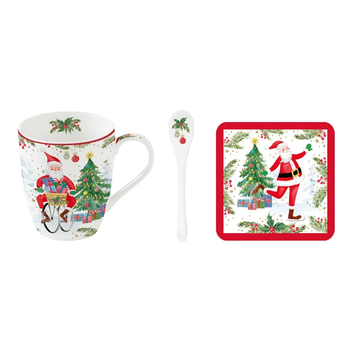 Tasse et cuillère avec sous-verre JOYFUL SANTA
