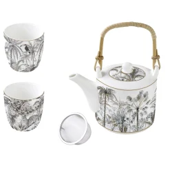 Théière 600 ml avec infuseur en métal et 2 tasses de 160 ml en porcelaine RETRO JUNGLE