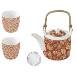 Théière avec infuseur en métal et 2 tasses en porcelaine 600 ml + 160 ml FLEURS DES RÊVES